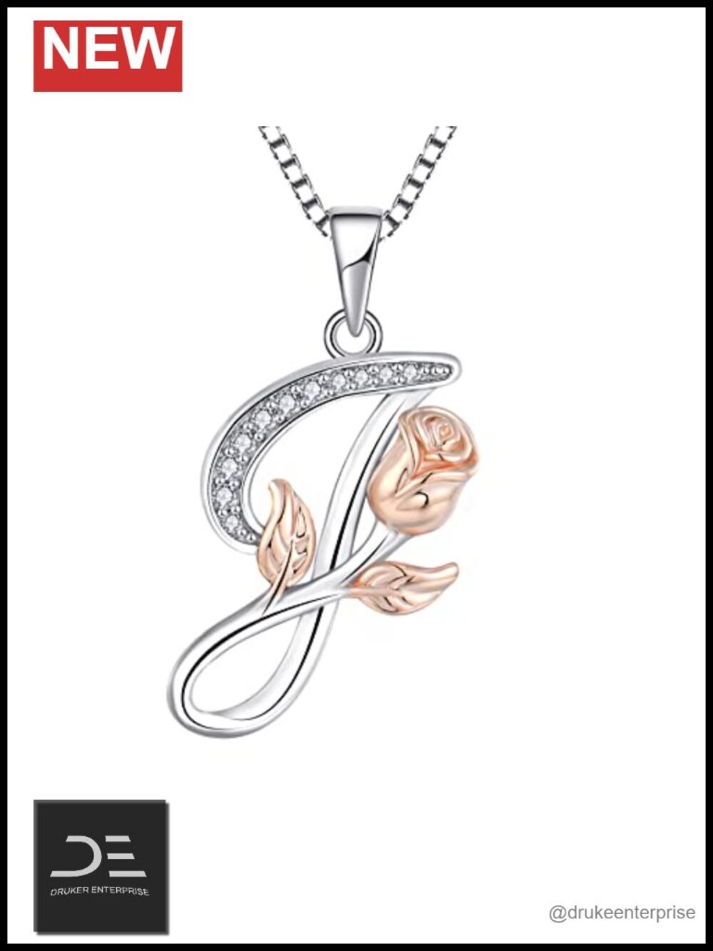 Silver Initial Necklace 925 Sterling Rose Flower Pendant